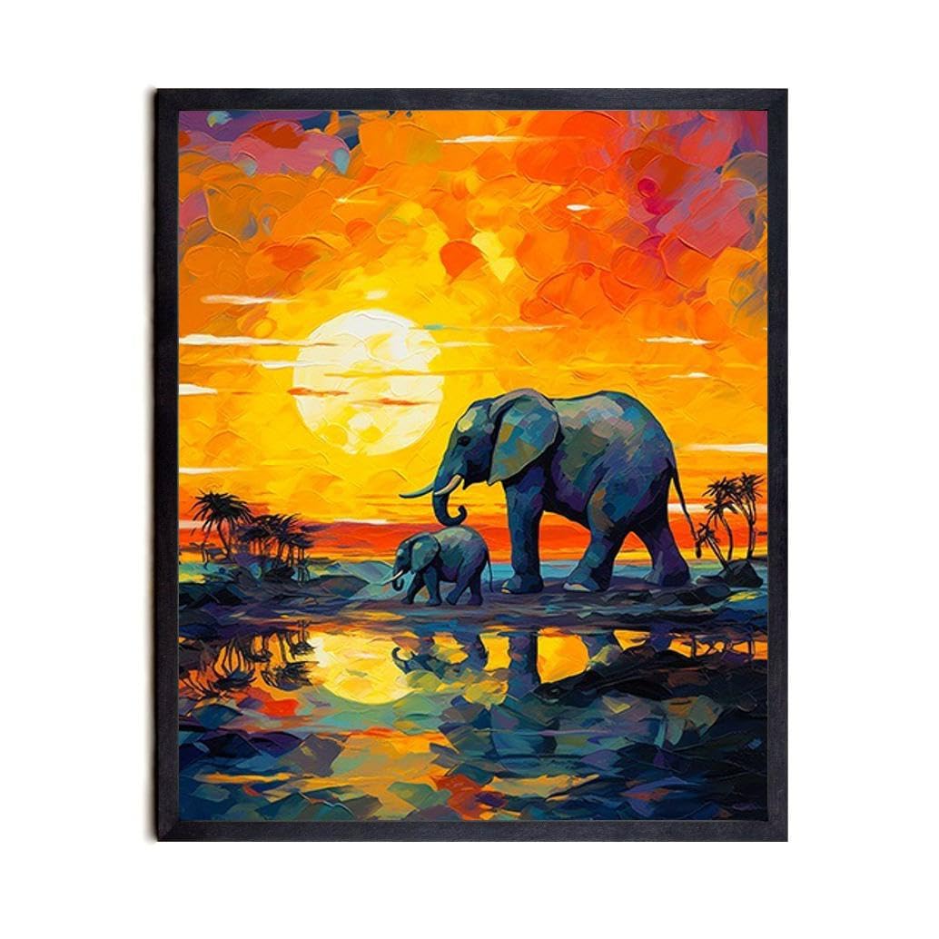 Bestbuddy Pet 11X14 Unframed Starry Night Van Gogh Inspired Baby Elephant and Mom Africa Tropical desert Family Nature Family Oil Painting Art Print Poster Wall Decor AP092