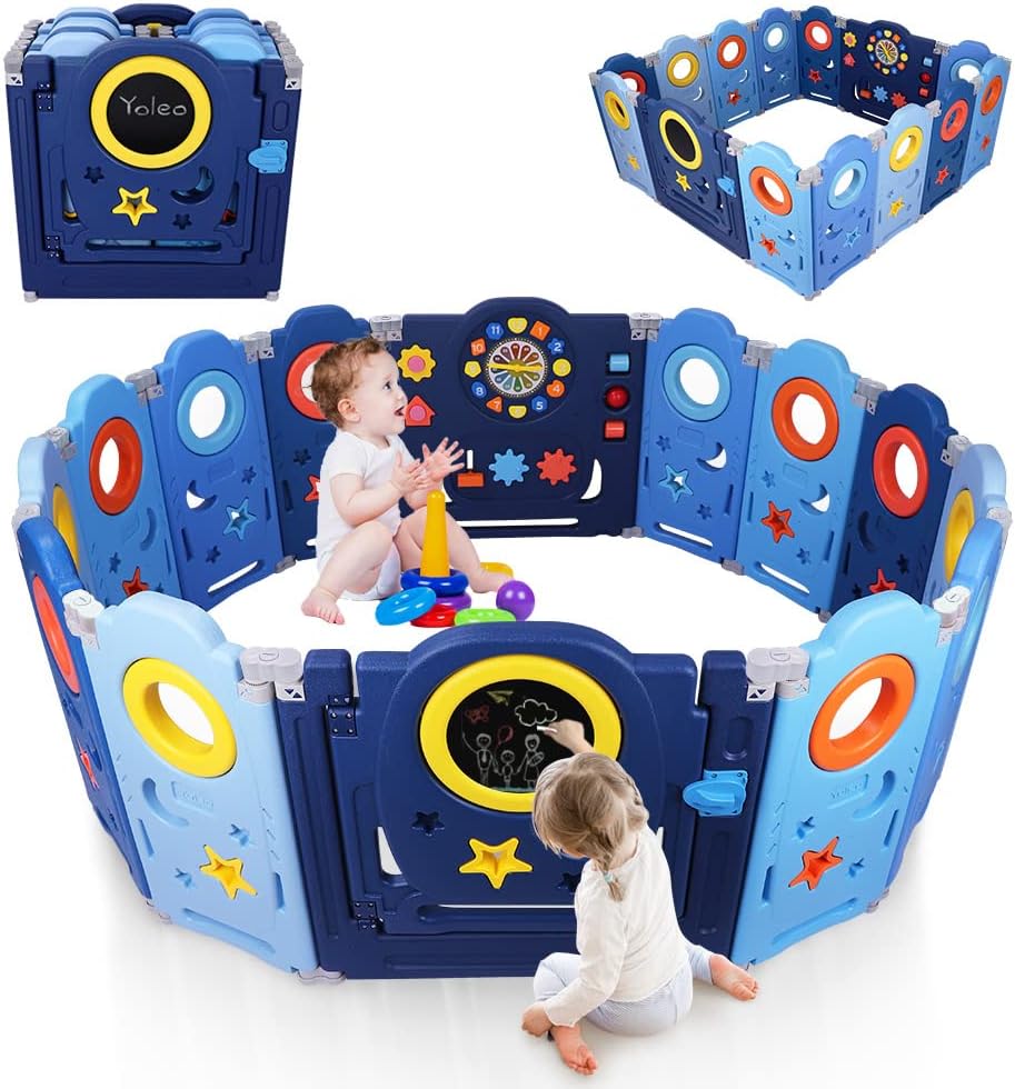 Baby Playpen, YOLEO Foldable Baby Playpen for Babies and Toddlers, 47 x 47 in of Play Pen, Custom Shapes, Pre-Assemble and Easy to Storage Baby Gate Playpen, Play Yard for Babies Safety