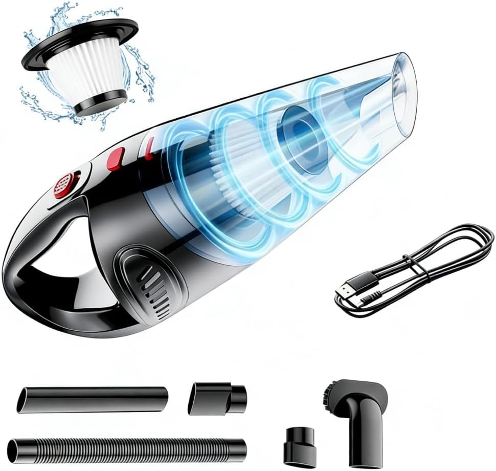 Powerful Portable Handheld Vacuum Cleaner - Small Cordless Vacuum Hand Held Lightweight & Low Noise, Quickly Clean Dust/Pet Hairs in Home/Car