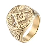 Men's Masonic Freemason Gold Plated Stainless Steel Rings Classic Master Mason Signet Band Jewelry