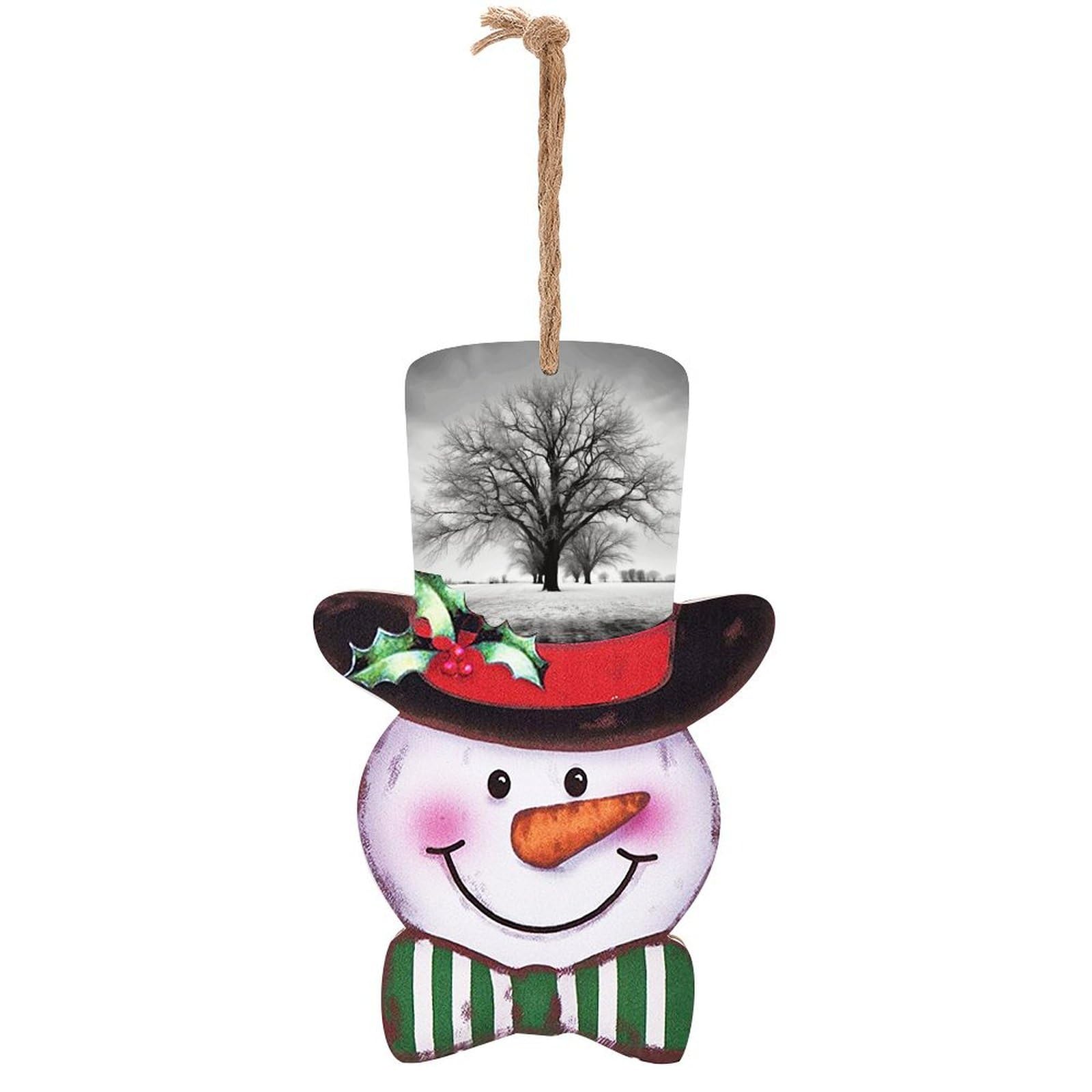 Panneau de Noël bonhomme de neige en bois pour déco de porte