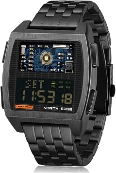 Digital Sports Watch Stainless Steel Electronic Wristwatch 50M Waterproof Black Square Outdoor Men's Analog Quartz Watches With Stopwatch LED Backlight Alarm Clock