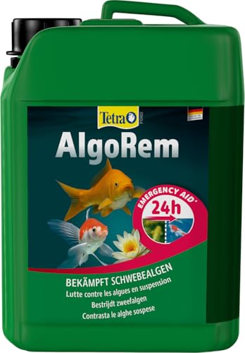 Tetra Pond AlgoRem - 24-Stunden-Soforthilfe gegen grünes Wasser im Gartenteich, bekämpft Schwebealgen, 3 L