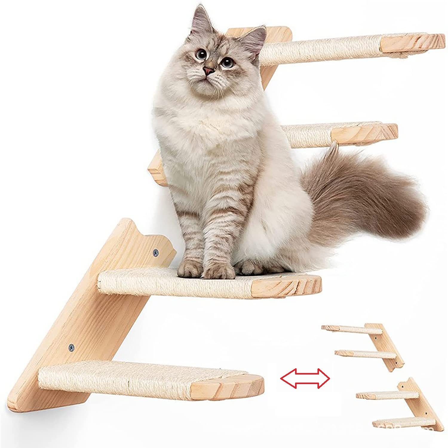 YSGCat Stairs with Natural Jute for Wall,Cat Climbing Shelf Can Be Formed into One or Divided into 2 Parts,Reversible Mounted Cat Climbing Shelf