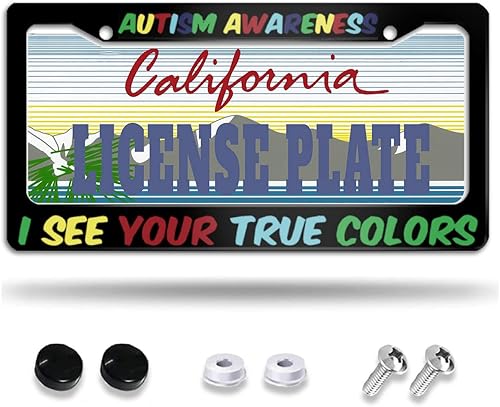 Marco de matrícula de concientización sobre el autismo, marcos de matrícula con texto en inglés "I See Your True Colores", marcos decorativos de