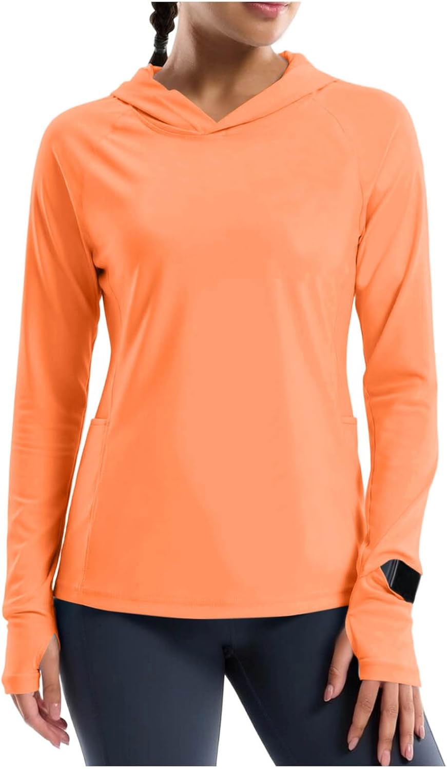 Women’s UPF 50+ UV Sun Protection Hoodie Long Sleeve Thumb Hole Workout Shirt with Side Pocket and Watch Window