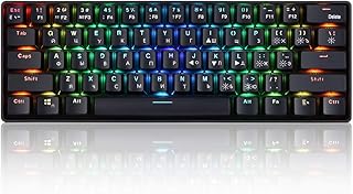 Moniss Teclado mecânico de 61 teclas USB com fio 2.4G sem fio de modo duplo Teclado inglês e russo com interruptores vermelhos de efeito de luz RGB
