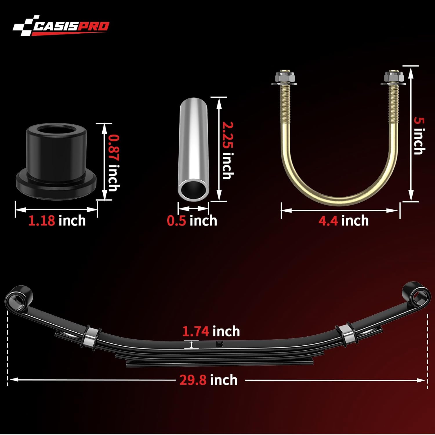 Heavy Duty Golf Cart Rear 4-Leaf Spring Kit for Club Car DS 1982-UP, Club Car Rear Leaf Spring Kit with Bushings & Sleeves, OEM# 102006501 1014675 1011149 1012618 1012324 1010974