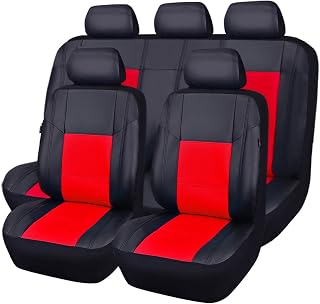 CAR-Grand Skyline Premium Leather Seat Covers, Waterproof PU Car Seat Covers Full Set, Front and Rear Seat Covers Universal FIT for Cars,SUV,Vehicles,Sedans,Trucks, Airbag Compatible (Black and Red)