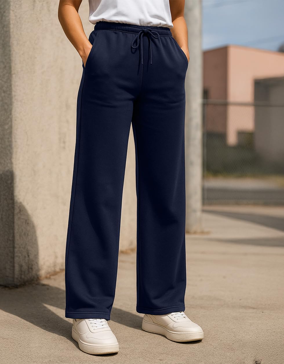 JUNEBERRY Spodnie treningowe z szerokimi nogawkami dla kobiet i dziewcząt (czysta bawełna, regularny krój typu bootcut, spodnie z wysokim stanem, sznurek, dostępne w kolorze czarnym, brązowym
