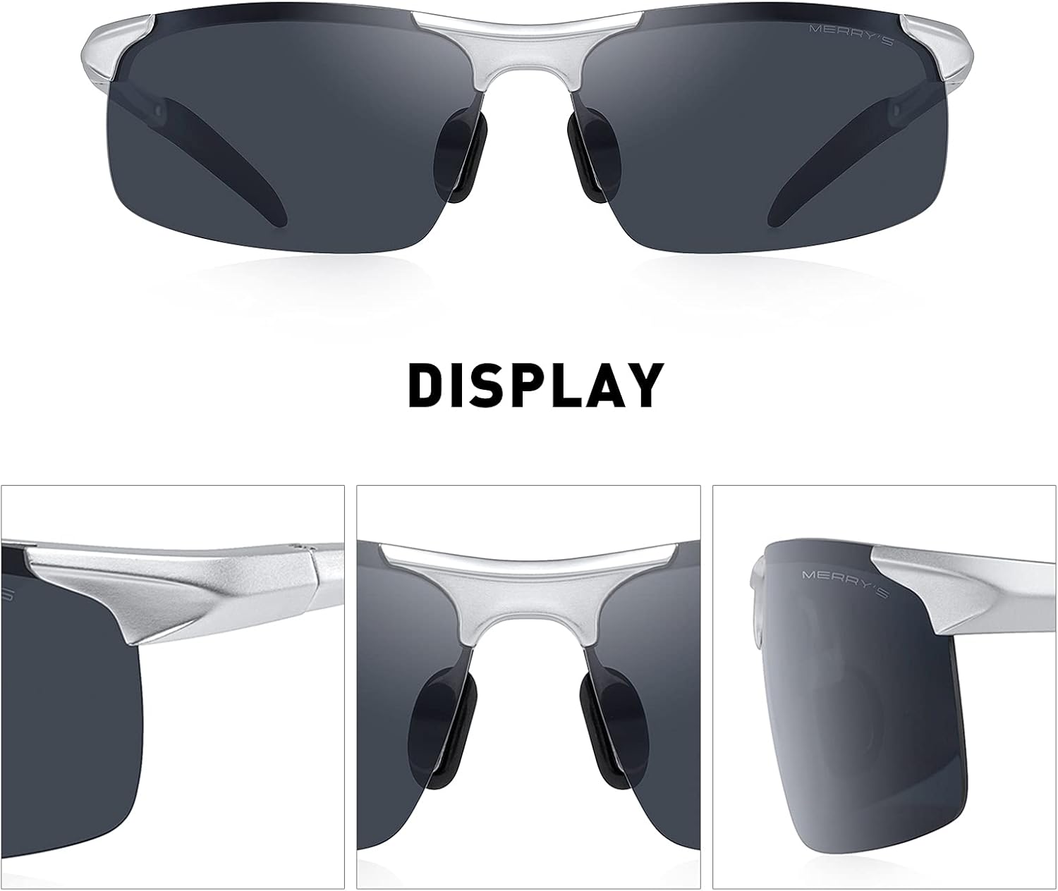 MERRY'S Men's Sports Fashion Driving Polarized Sunglasses for Men-Unbreakable Frame Rimless Shades S8277(Silver&Gray, 68) : Sports & Outdoors