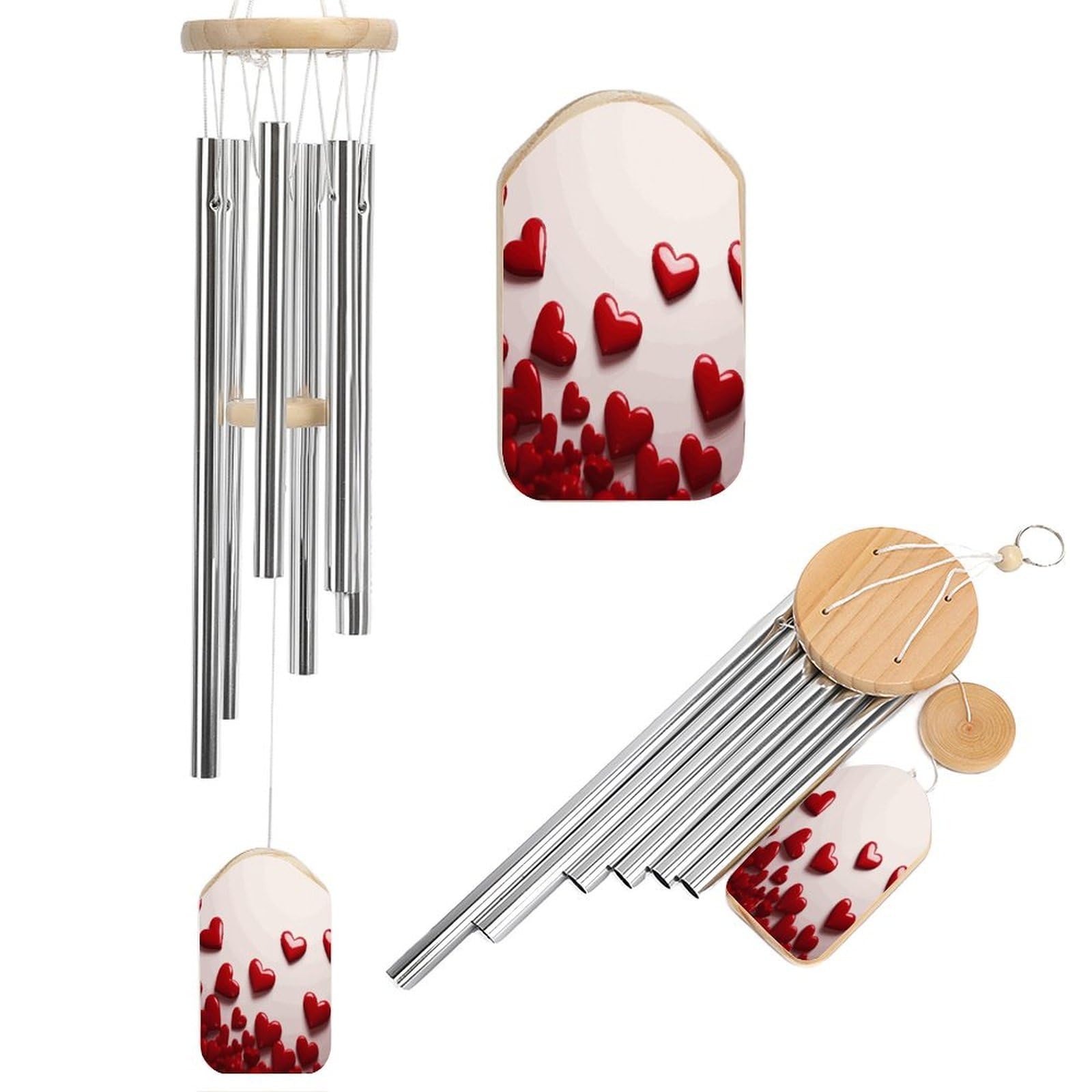 Khauerbc Women's Style Red Hearts Wind Chime-Outdoor-Garden Decors. Aluminium Wind Chimes To Melodic Tones .Memorial Wind Chime For Garden Yard Porch, Good Gifts For Mom Grandma Wife.