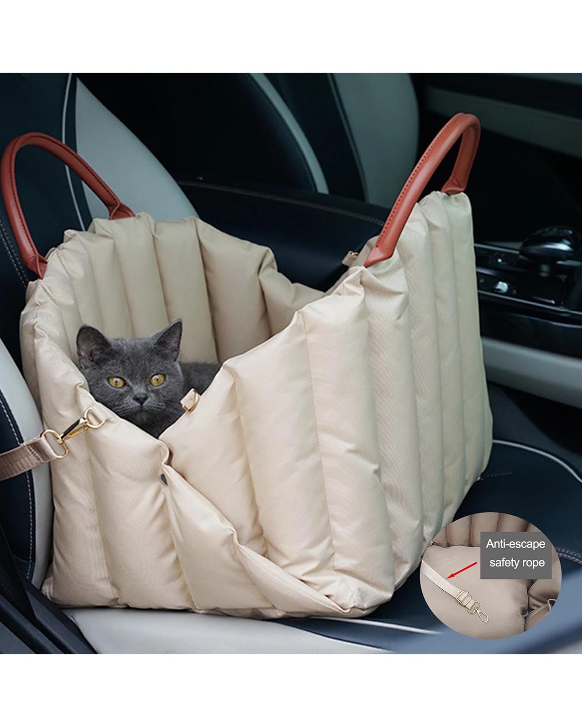 Autositz für Hunde, Hundeautositz for Hunde Im Auto Haustier for Sitz Tragbarer Autoschutz Transporter Wasserdichter Katzenkorb Hundeauto(Dark Khaki,L)