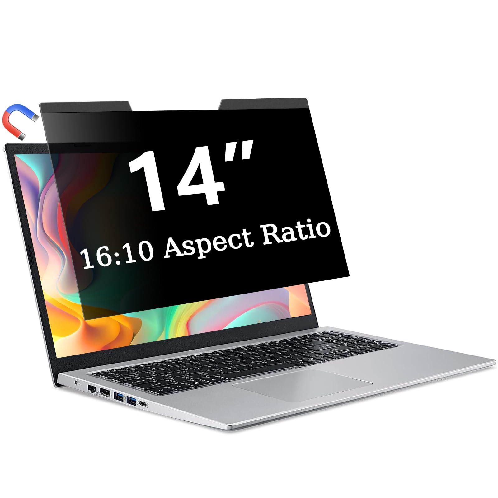 ZOEGAA Magnetic 14 Inch Laptop Privacy Screen Filter,Compatible with HP Dell Acer Asus Samsung Lenovo,for Removable 16:10 Widescreen Display Laptop Privacy Screen 14 inch and Anti-Glare Protector