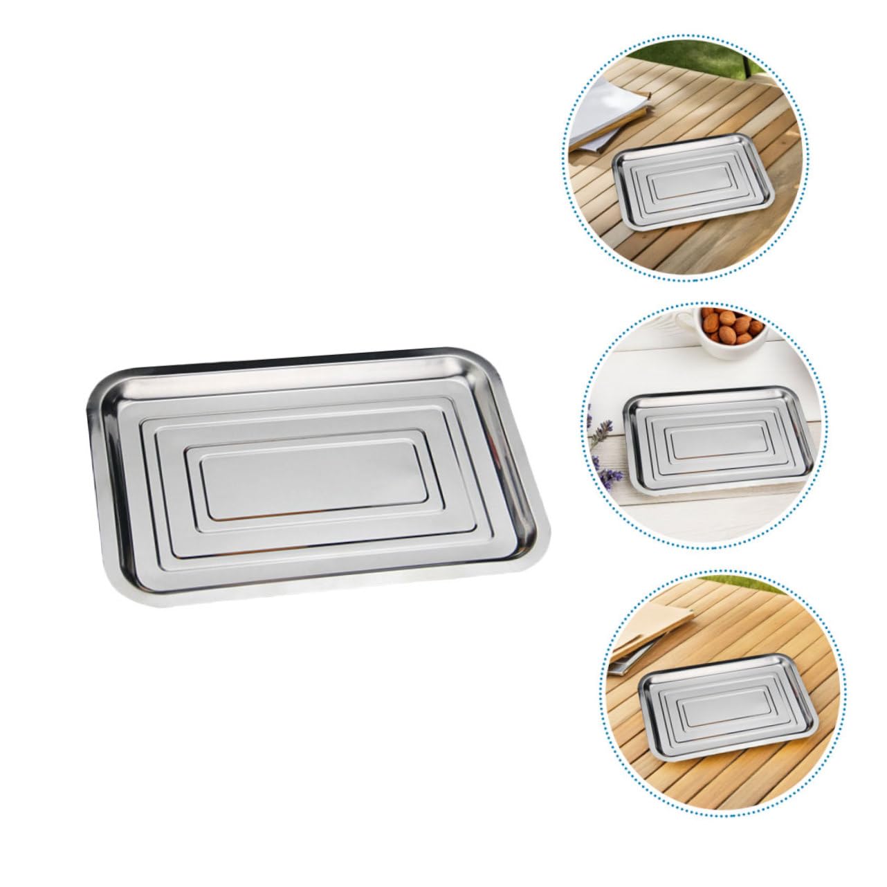 Vassoio in Acciaio Inox 10 Pezzi Argento per Alimenti | Finitura Lucidata, Design Semplice e Pulito, Adatto a Campeggio e Picnic