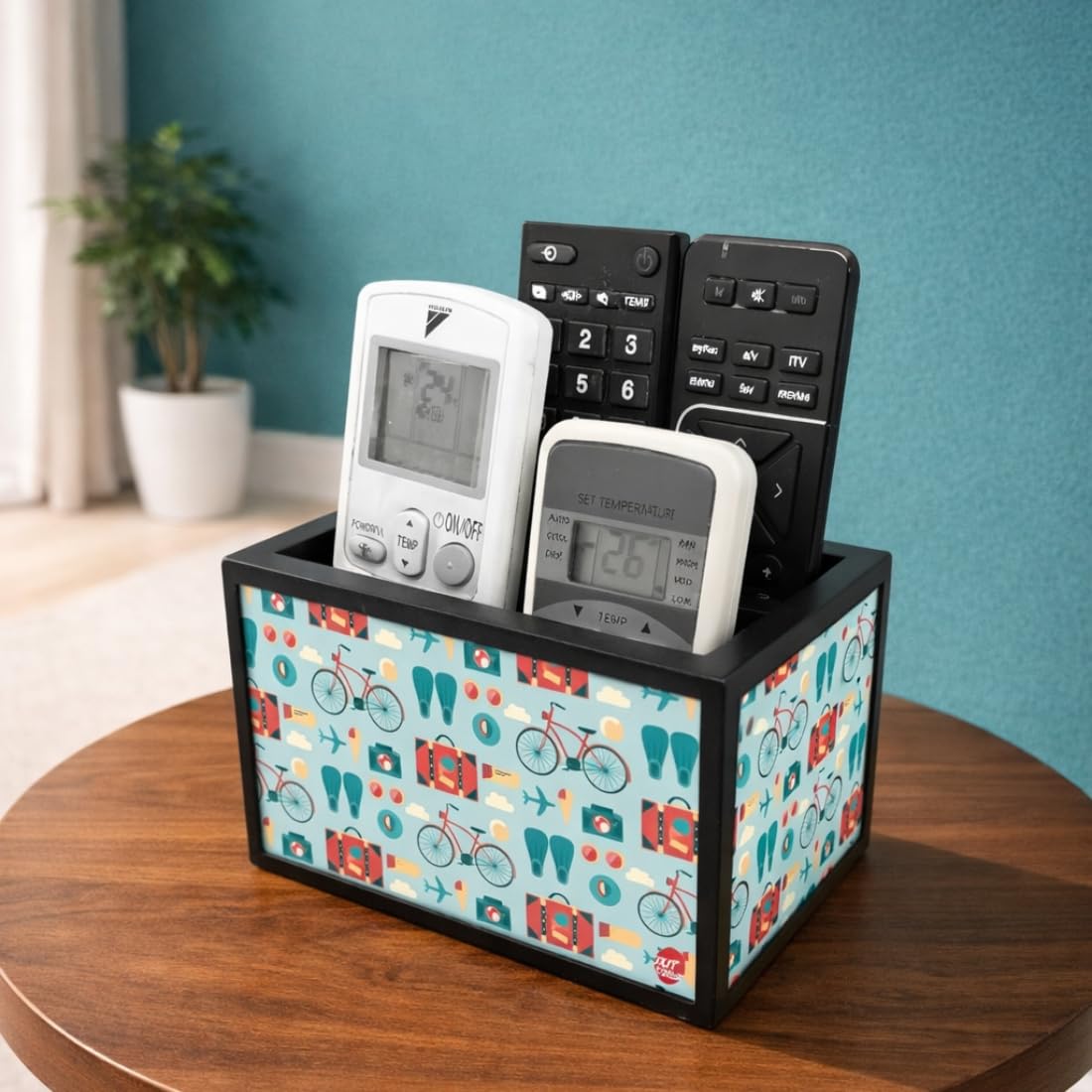Nutcase Designer Wooden Remote Control Holder Stand Organizer Caddy for TV/AC Remotes-Multipurpose Desk Organiser-6�x4�x4�