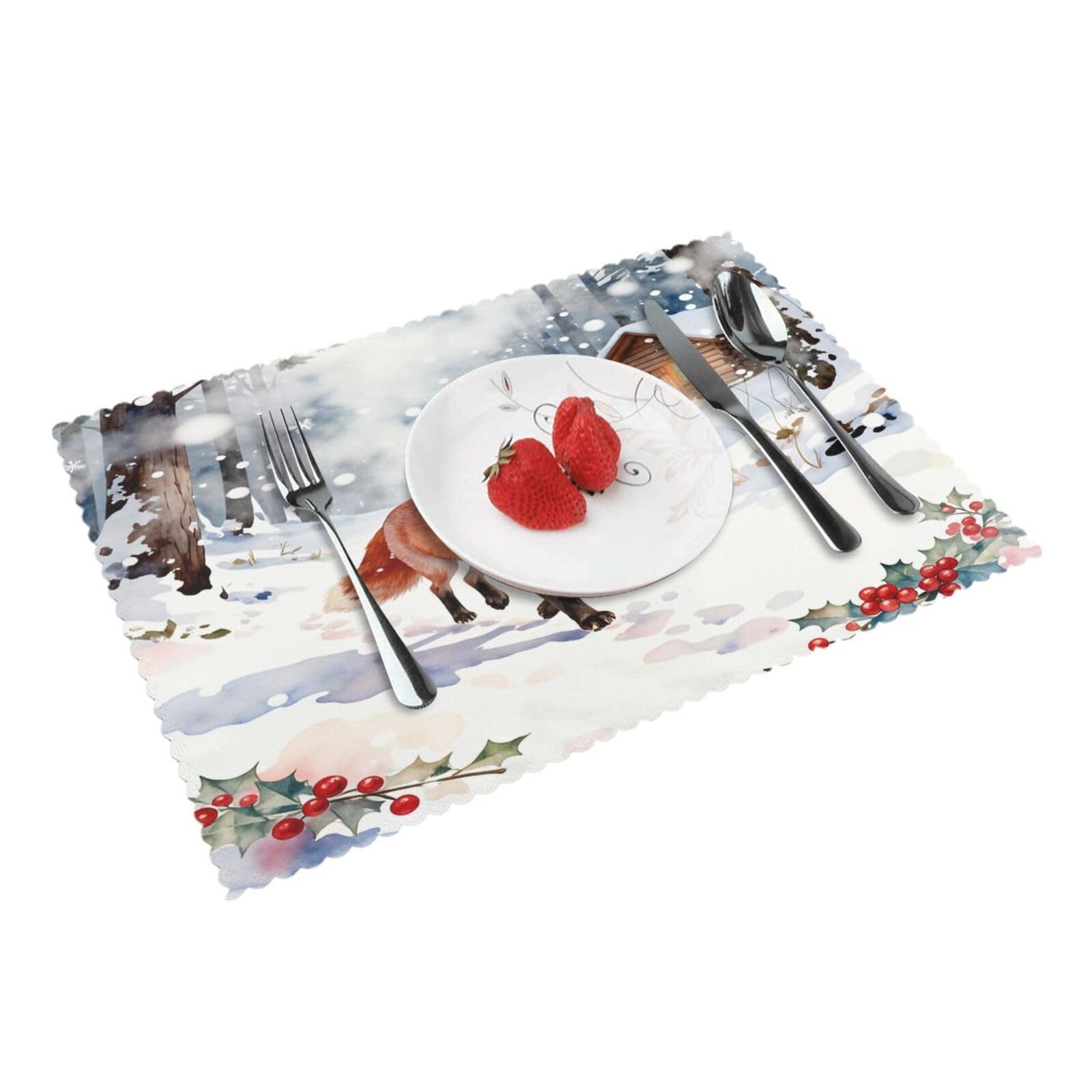 Fox Winter Cabin Placemats Set of 4 Print Table Mats Place Mats Table Decor for Kitchen Dining 12X18 in