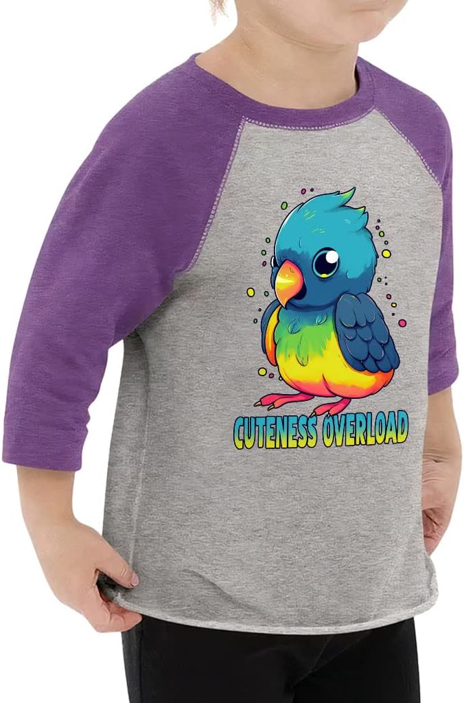 Cuteness Overload Toddler Baseball T-Shirt - Bird 3/4 Sleeve T-Shirt - Colorful Kids' Baseball Tee