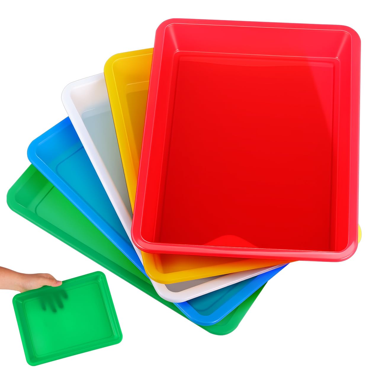 SHINEOFI Thickened Plastic Art Trays 5 Pack Stackable Activity Trays for Classroom Crafts and Diy Projects Multipurpose Serving and Organizer Trays 11.02X8.27X1.18In
