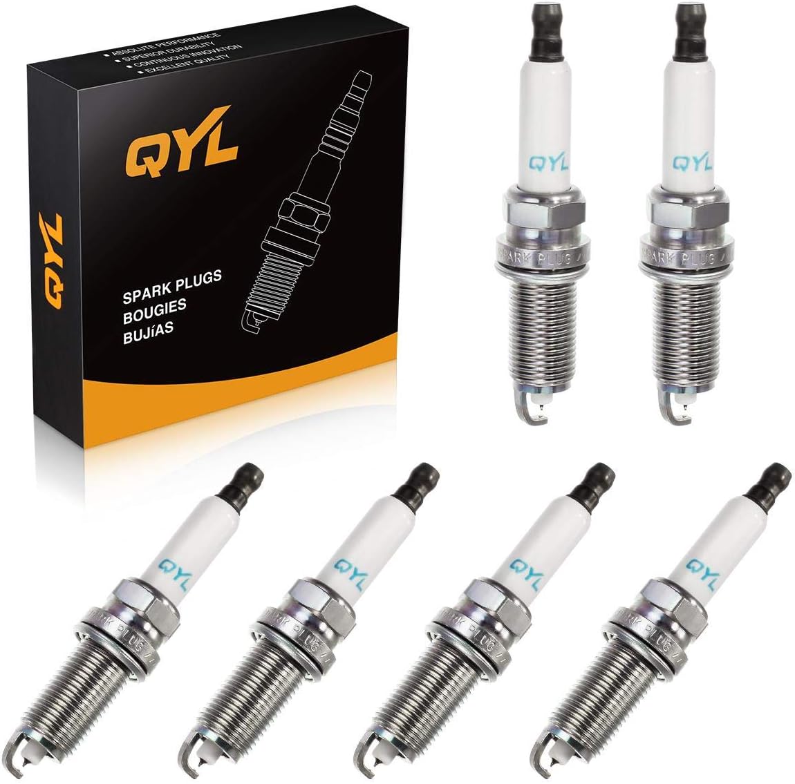 Set of 6 QYL Platinum Spark Plug Replaces# 158253 FR7NPP332, Compatible with 128i 323i 325i 325xi 328i 328xi 330i 330xi 525i 525xi 528i 528xi 530i 530xi X3 X5 Z4 xDrive and Saab 9-3