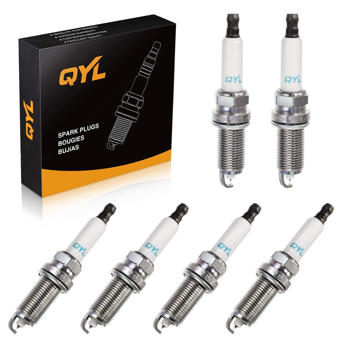 Set of 6 QYL Platinum Spark Plug Replaces# 158253 FR7NPP332, Compatible with 128i 323i 325i 325xi 328i 328xi 330i 330xi 525i 525xi 528i 528xi 530i 530xi X3 X5 Z4 xDrive and Saab 9-3