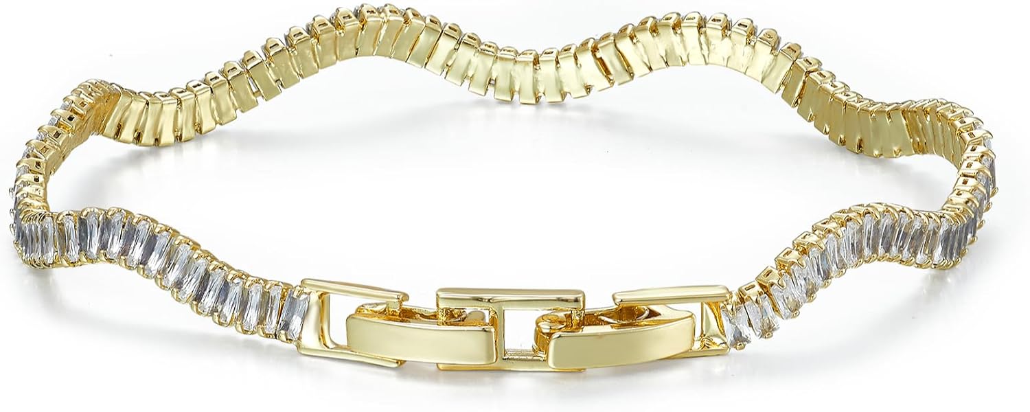 14K Gold Plated Cubic Zirconia Adjustable Bracelet for Women,Classic Tennis Bracelet,Sparkling Everyday Jewelry Gift - Image 2