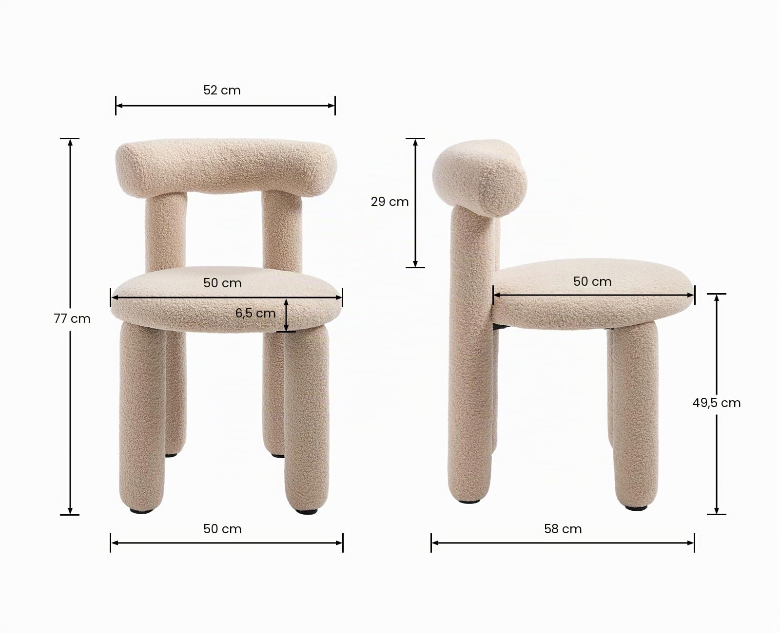 chairus Set di 2 Sedie da Pranzo in Pelliccia Sintetica, Cachi | Sedia Cucina Senza Braccioli Sedia Moderna Design con Gamba Avvolta in Tessuto per Cucina/Soggiorno/Sala da Pranzo