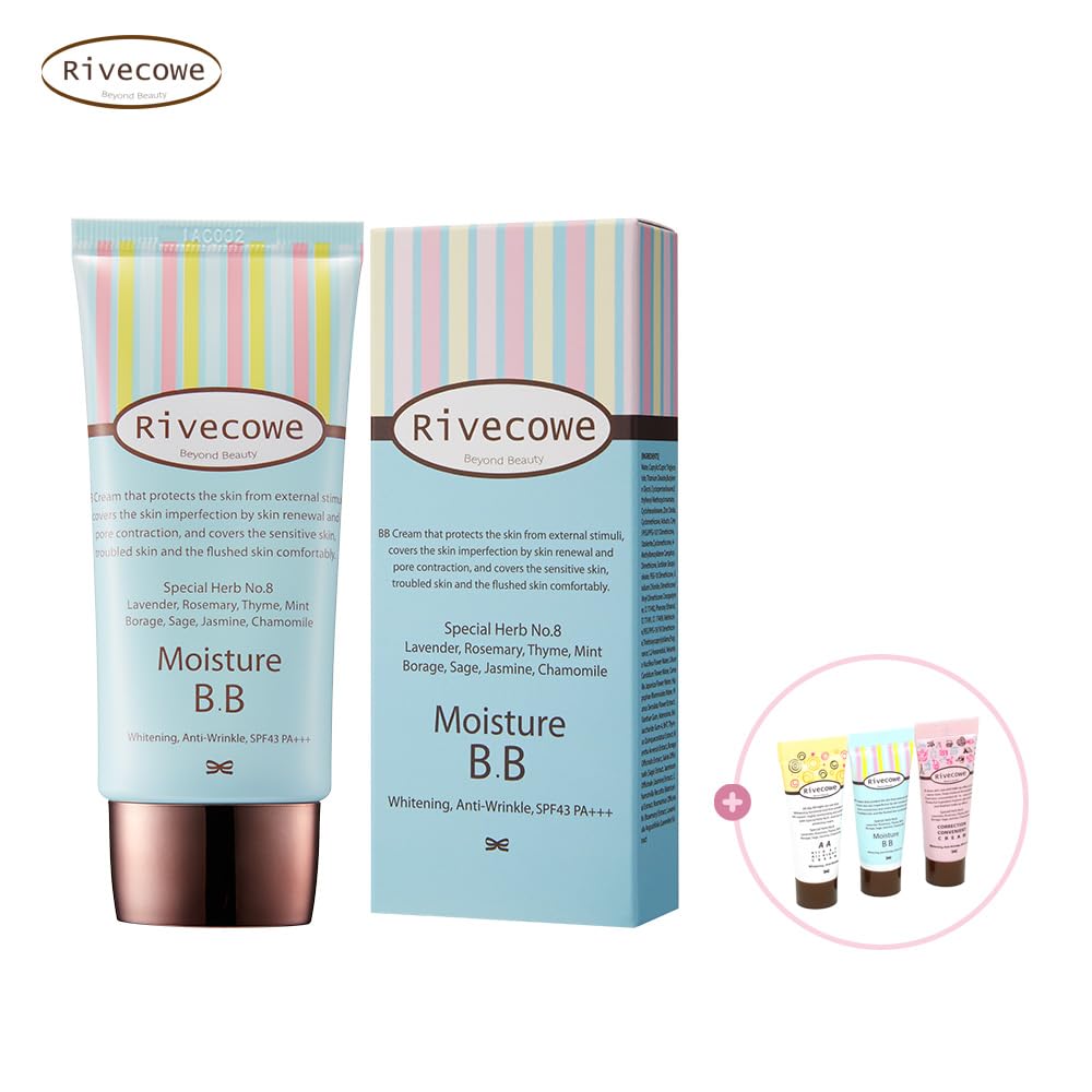RIVECOWE BB Krem, Nemlendirici Etkili, Bej, Lavanta ve Bitki Özleri İçeren, Temiz Cilde Eşit Uygulama, İpeksi Pürüzsüz Görünüm, Krem Form, SPF 43 PA+++, Evrensel Ton, Tüm Cilt Tipleri, 40 ML