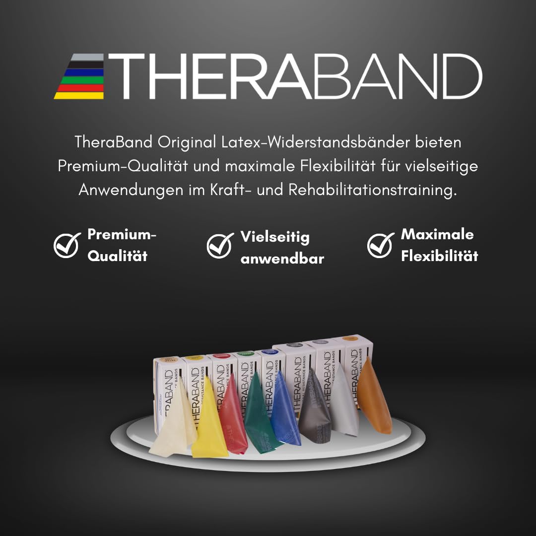 TheraBand 5,50m im Vorratsrolle | Fitnessband | Gymnastikband | Stretchband für Ganzkörpertraining | Widerstandsband | Terrabänder Therapie, Reha |100% Naturlatex Gold