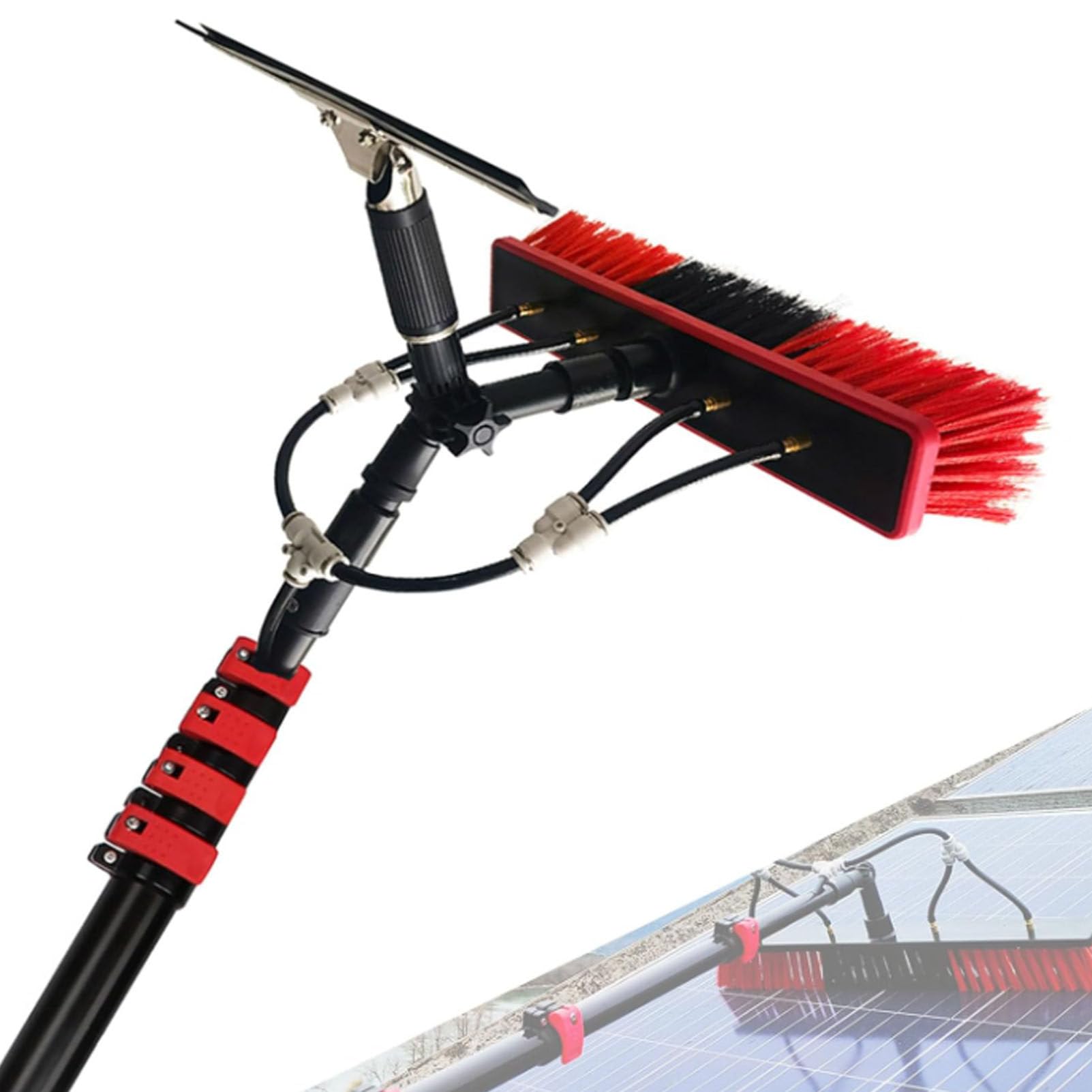 IUokLU Solar Panel Window Cleaner Kit with Telescopic Brush and Squeegee for Truck Caravan Glass Cleaning(size 24FT)