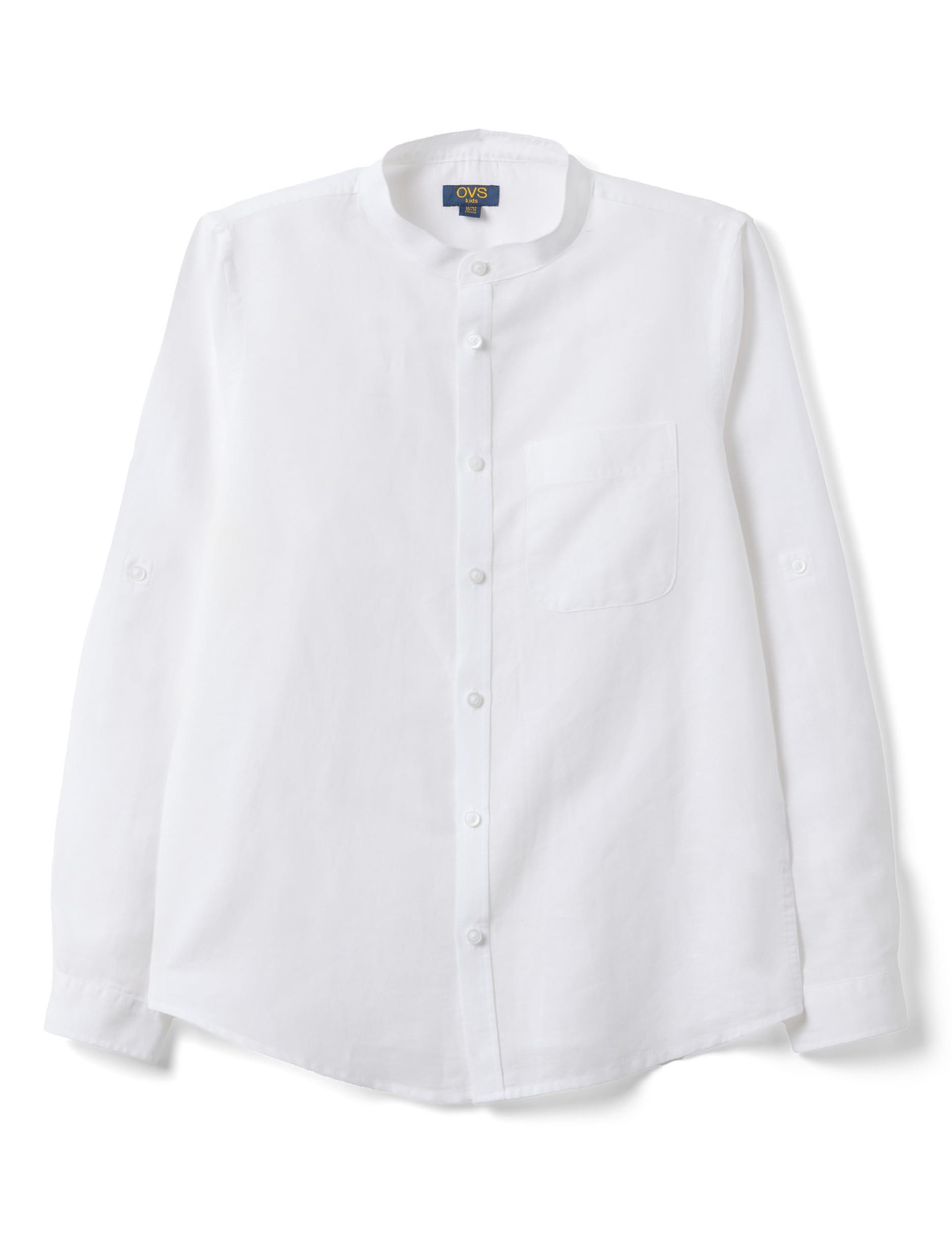 OVS Kids Camicia Bianca in Misto Lino e Cotone da Ragazzo con Collo Coreano