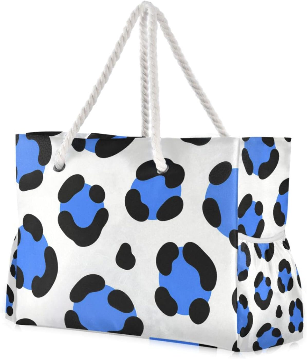 OTVEE Blue Leopard Pattern Beach Bags for Women Ladies Large Canvas Tote Shoulder Bag Waterproof Travel Bags for Gym Swim Pool Camping