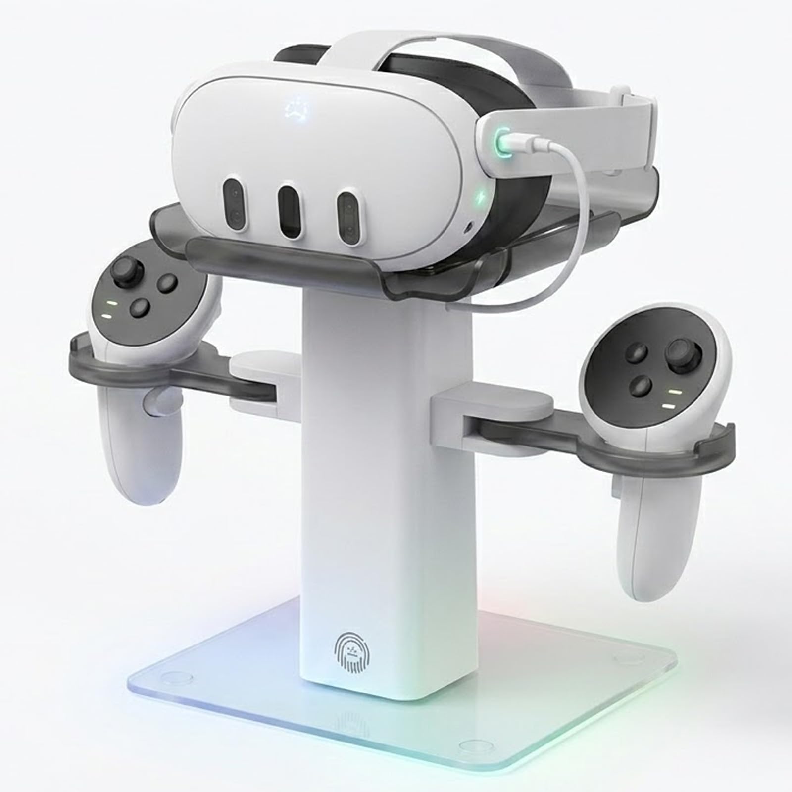 RGB Charging Dock Compatible with Meta Quest 3S/3/2,Vertical VR Headset Charger & Controller Holder with Adjustable Tray (White)