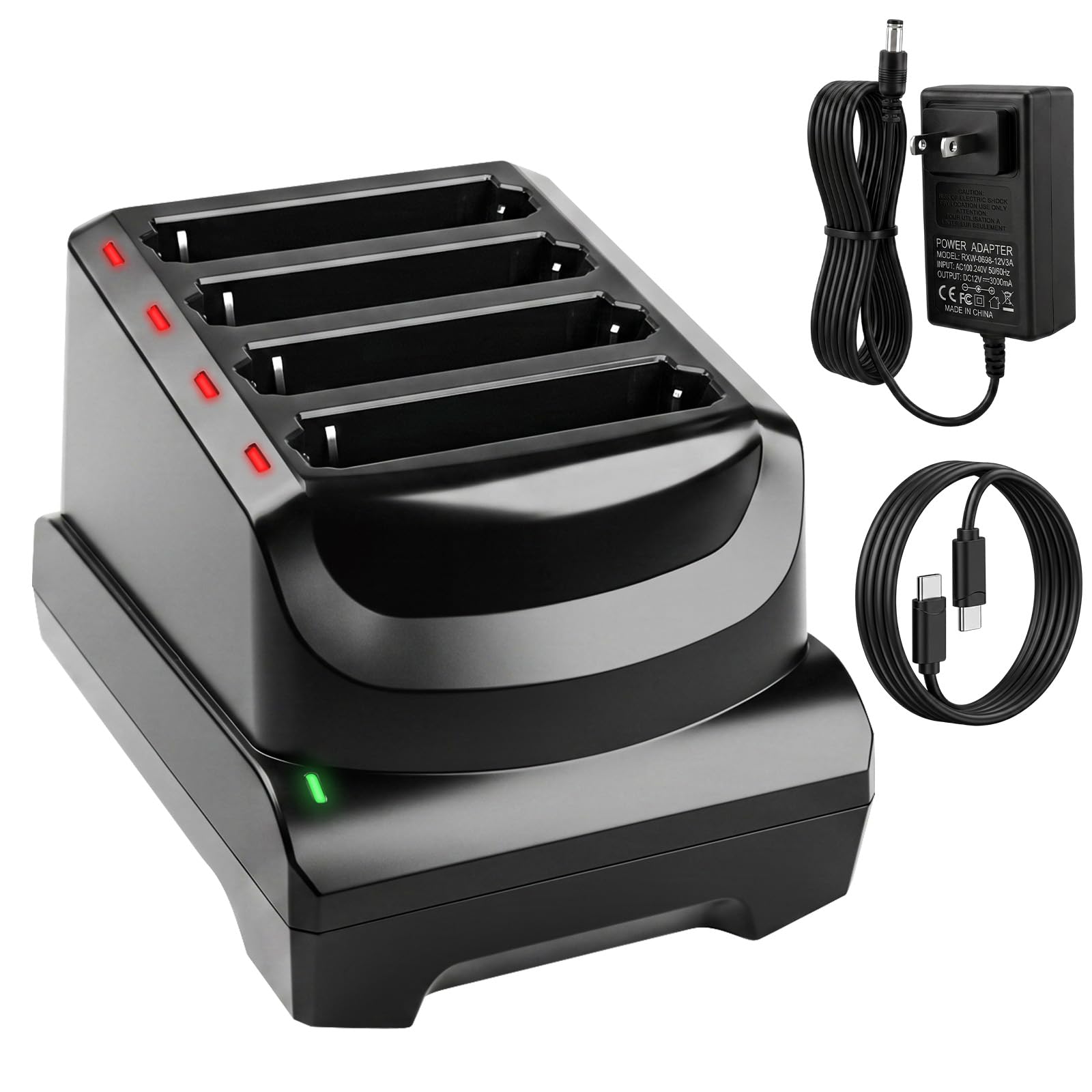 Kit di ricarica USB-C a 4 slot per caricabatterie Zebra TC53 TC58 TC73 TC78 | TC53 Base di ricarica USB-C per stazione di ricarica TC53 SAC-NGTC5TC7-4SCHG con cavo di tipo C e adattatore di alimentazione