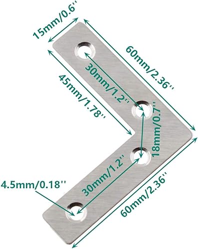 Miniatura 2 de Paquete de 10 placas de soporte de reparación de acero inoxidable en forma de L, soporte de esquina plana para madera, fijación de metal, soporte de