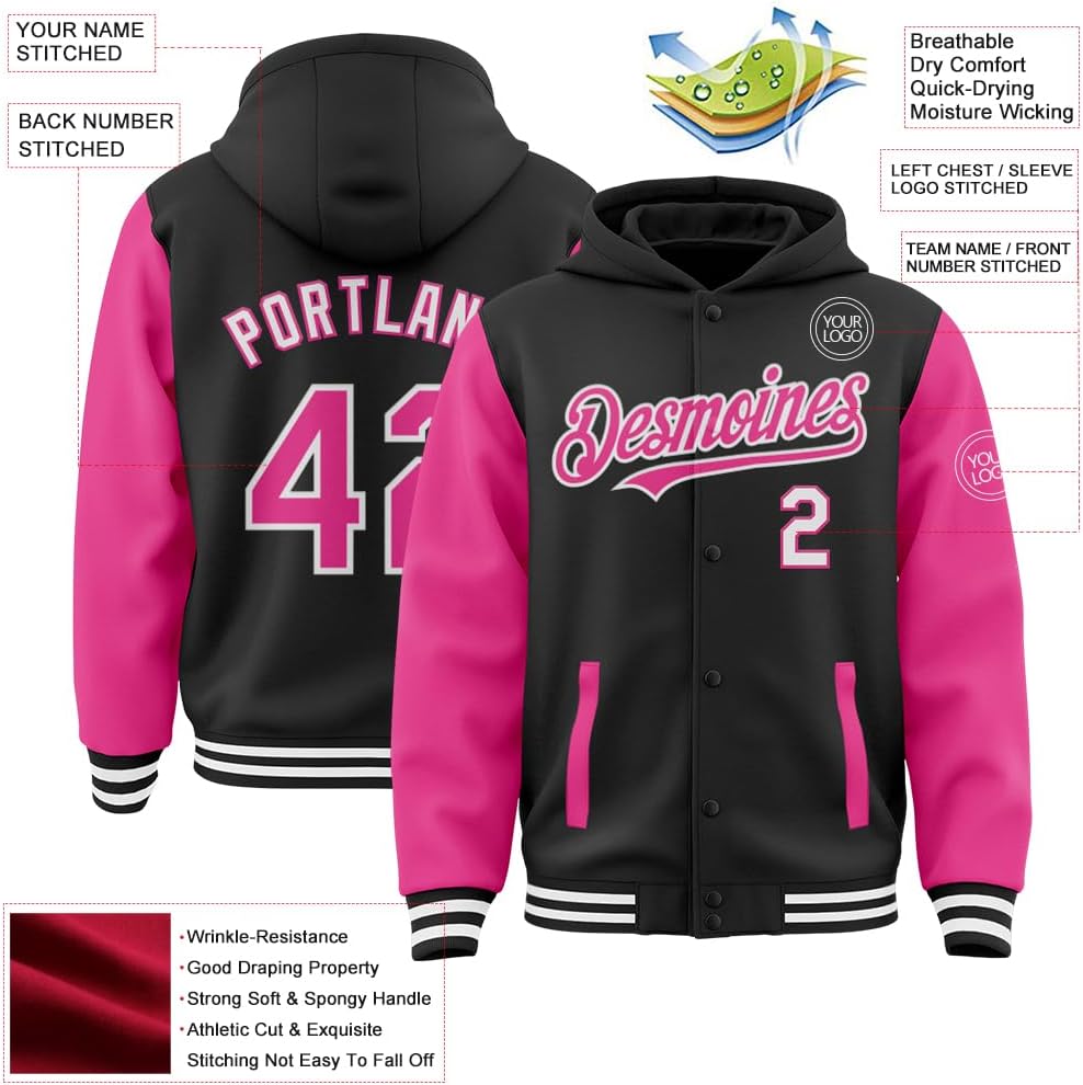 Custom Baseball Jackets Men Women Youth Personalized Varsity Letterman Jacket with Hood Stitched Name Number - Image 2