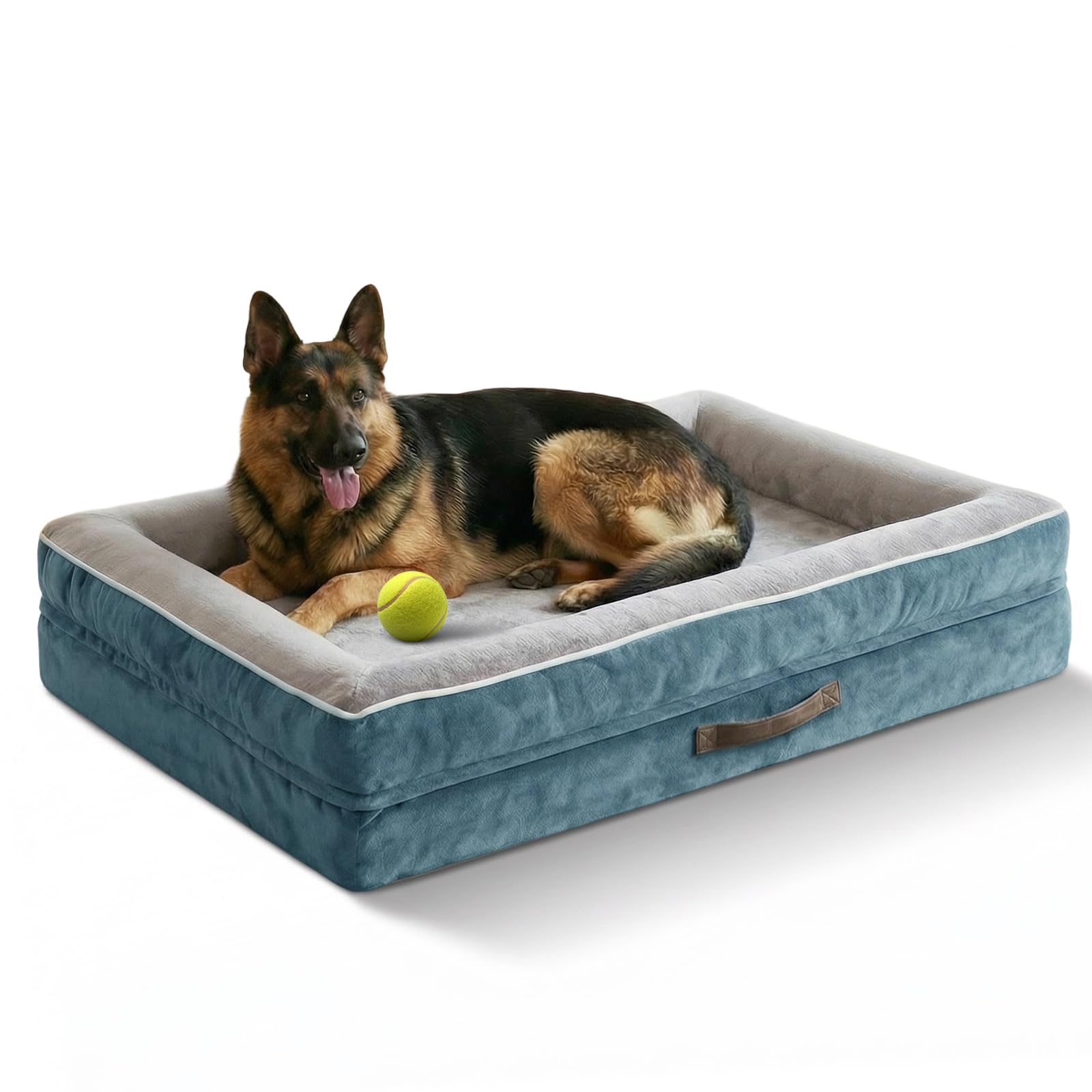 Upvilla Orthopädisches Hundebett XXL, Hundekorb Waschbar mit Eierförmiger Kistenschaum，Wasserdicht Hundesofa mit rutschfeste Unterseite und Vierseitiges Kissen (Blue, 137x91x19cm)