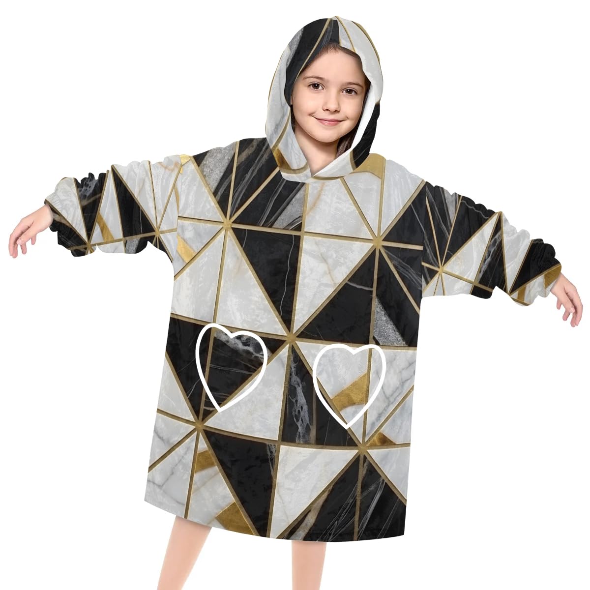 Pardick Wearable Blanket Hoodie for Kids, Modern Marble Fleece Sweatshirt Blanket Oversized Blanket Sweatshirt with Pocket Flannel Warm Hooded Blanket 6-10 Year Old Girl Boy Gift, One Size