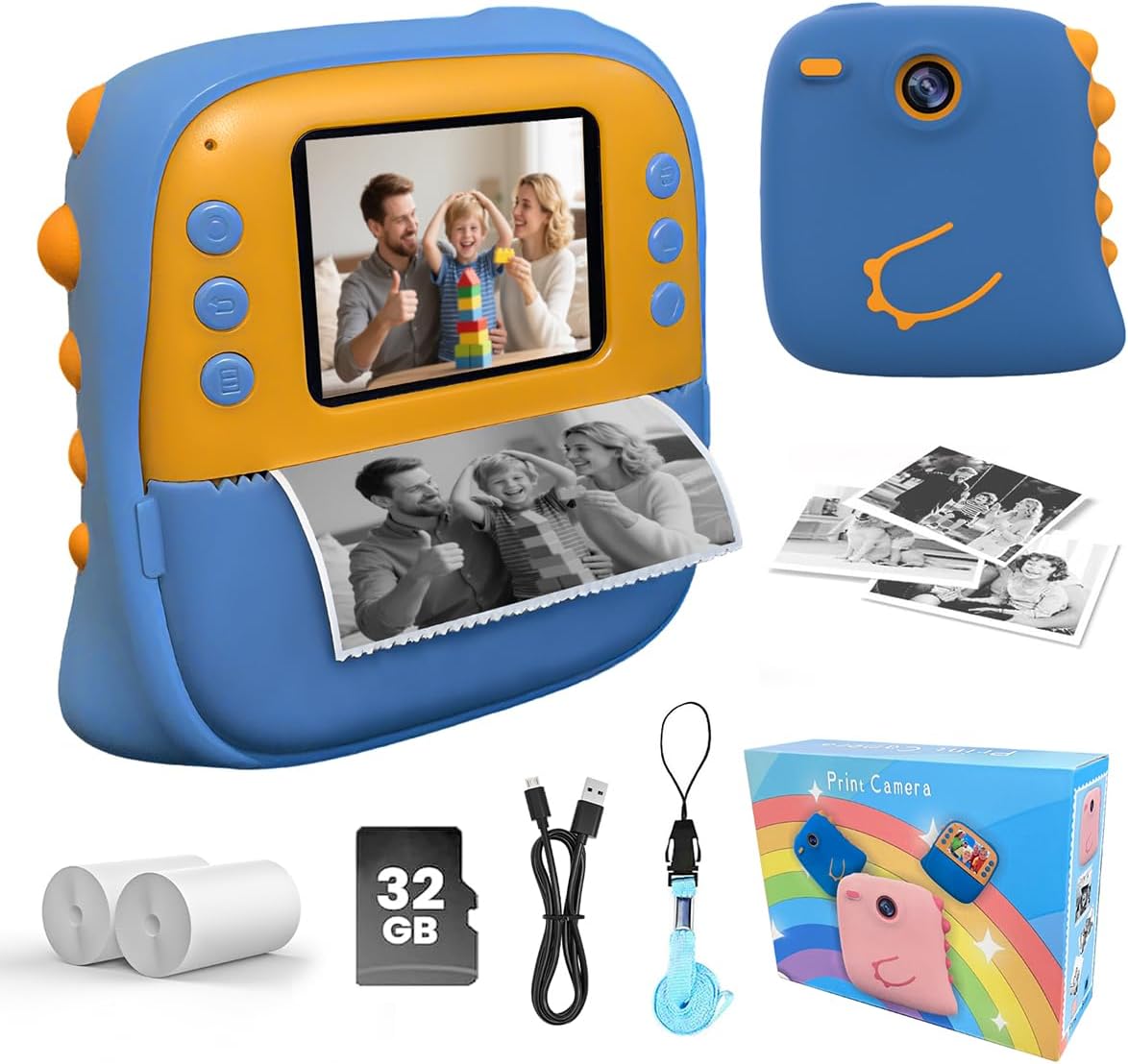 Kids Camera Instant Print,1080P HD Digital Instant Print Camera for Kids, with Print Paper & 32G Card, Holiday Birthday Gifts for Kids Age 3-12, Portable Kids Cameras Toy for Boys Girls