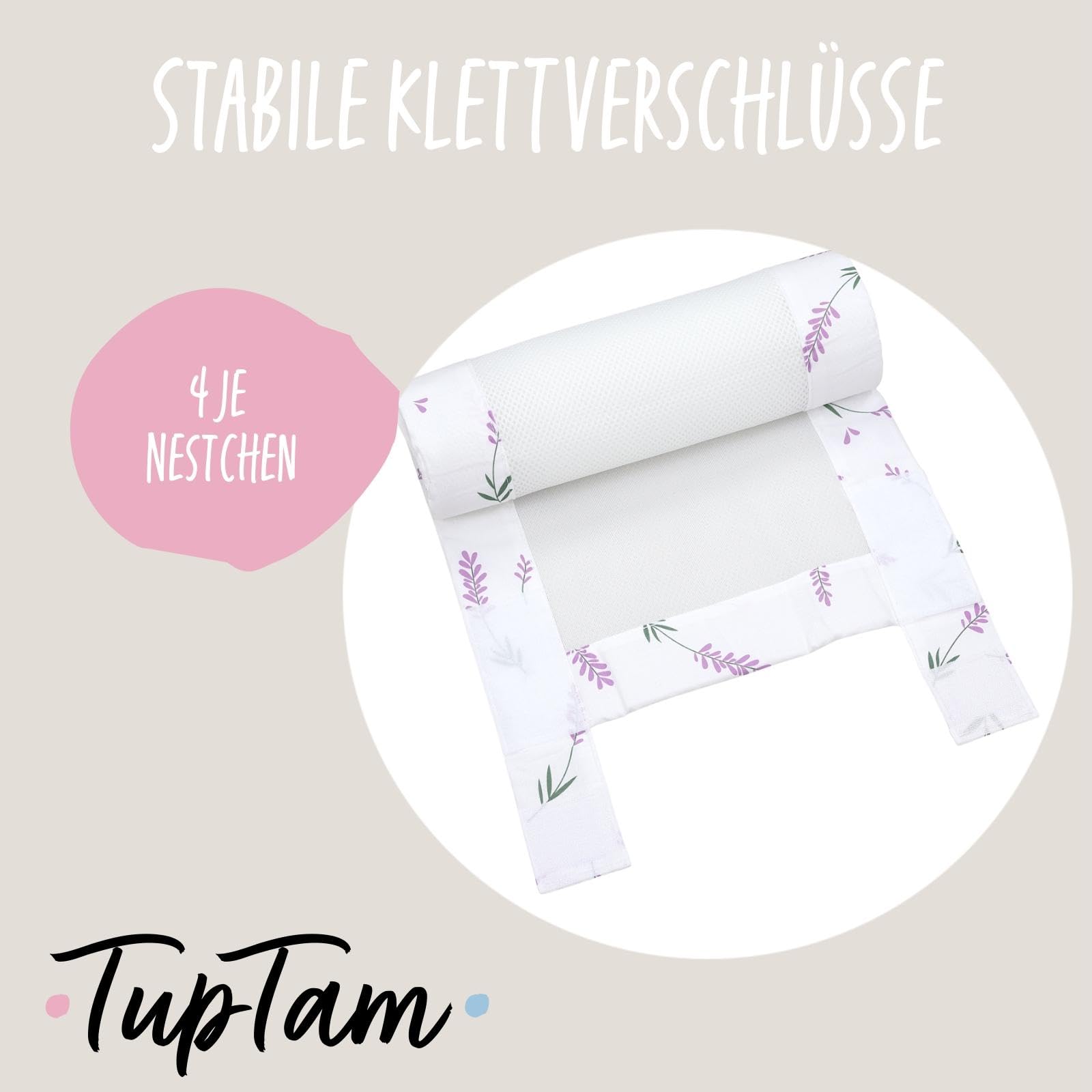 TupTam Protezione Paracolpi per Lettino Nido per Neonati Traspirazione Air Mesh 2 Pack, Fiori Rosa, ca.128 x 30 cm (per Lettino 140x70)