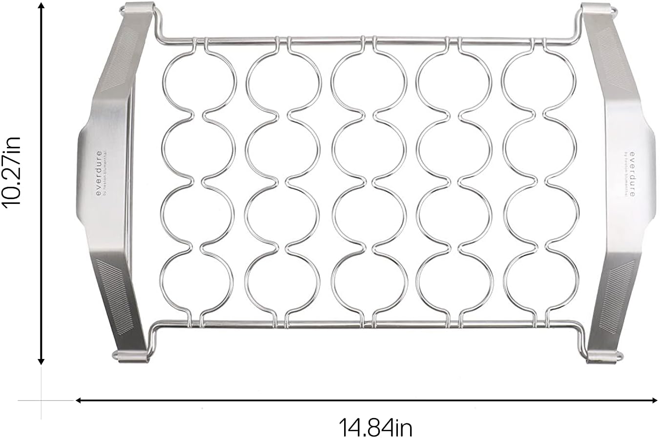 Everdure Grilling Oyster Rack: Brushed Stainless Steel, Easy Grip Handles, Fits 20 Oysters, Premium BBQ Tray for Grilling Appetizers, Shrimp, Scallops, Mushrooms, Peppers, and More, Silver