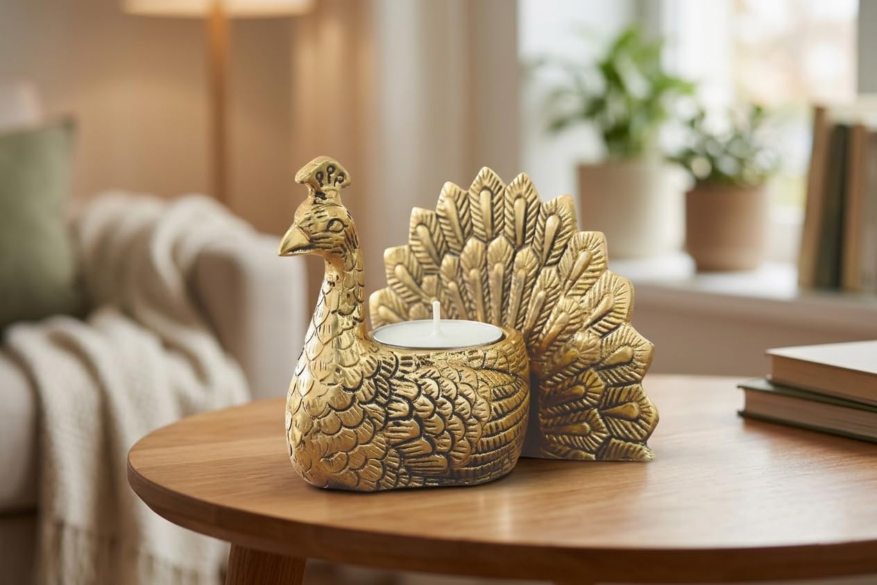 Elegant Traditional Peacock Design Featuring an Integrated Central Cavity (Suitable for a Small Tea Light, Floating Candle, Flowers,with a Beautifully Detailed. (Candle not Include)-image-35