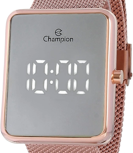 Relógio Feminino Champion Digital Espelhado Rosé + Kit colar e nrincos CH40080Z