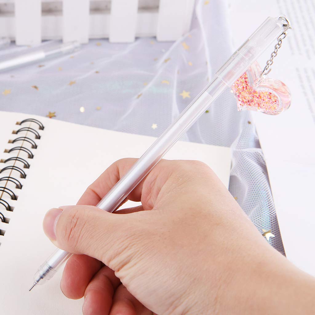 JUNESUN Gel Pen with 0 5mm Point Cartridge Pen Chain Decor Black Ink Shinny Heart Shape Embellishment Stationery — view 8