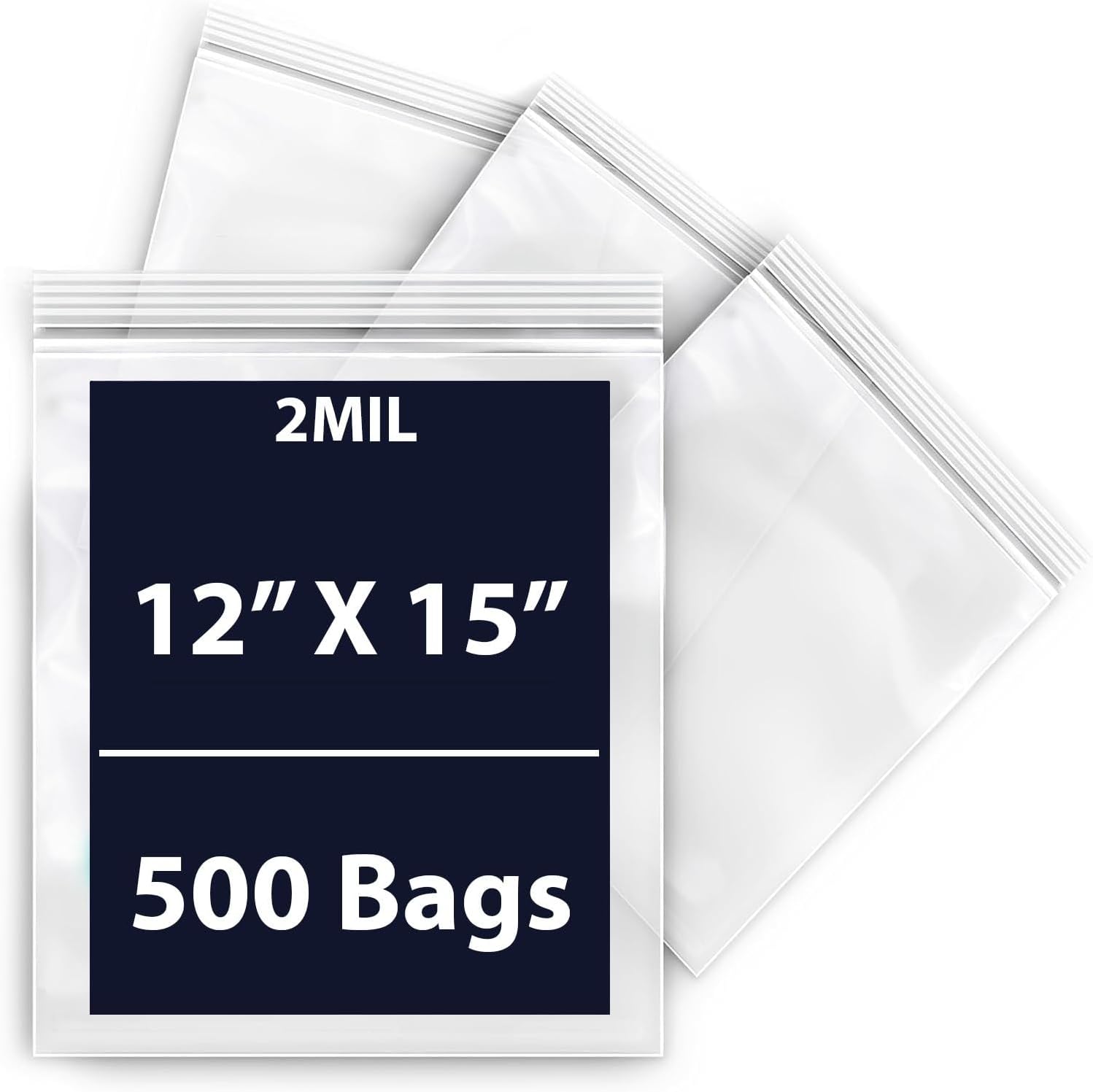 Reclosable Zip Poly Bags, 2Mil 12" X 15" & 500 Bags | LDPE Material, Clear Plastic with Resealable Lock Seal Zipper | Resealable Zip Top Lock For Travel, Storage, Packaging & Shipping