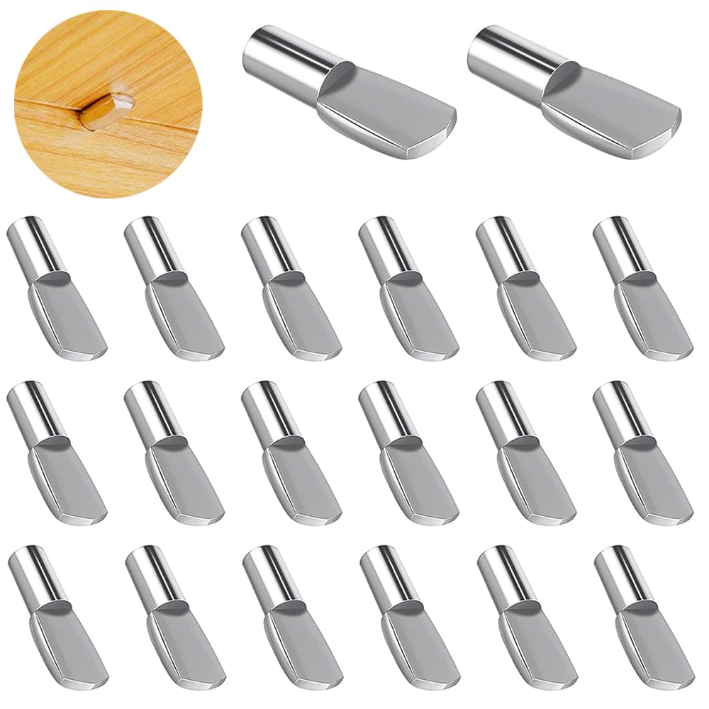 Duunshylw Silver 20 Pcs Shelf Support Pegs Flat Spoon Shape Shelf Pins Metal Book Shelf Bracket For Cabinet Furniture Closet Bookcase, Load-Bearing 100Kg