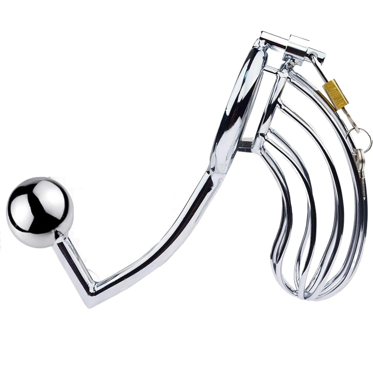 Gabbia per pene in acciaio inossidabile 2 in 1 con anelli per il pene BDSM Gabbia di castità in metallo con gancio anale Cintura di castità per uomo Dispositivo di castità Dilatatori(50mm)