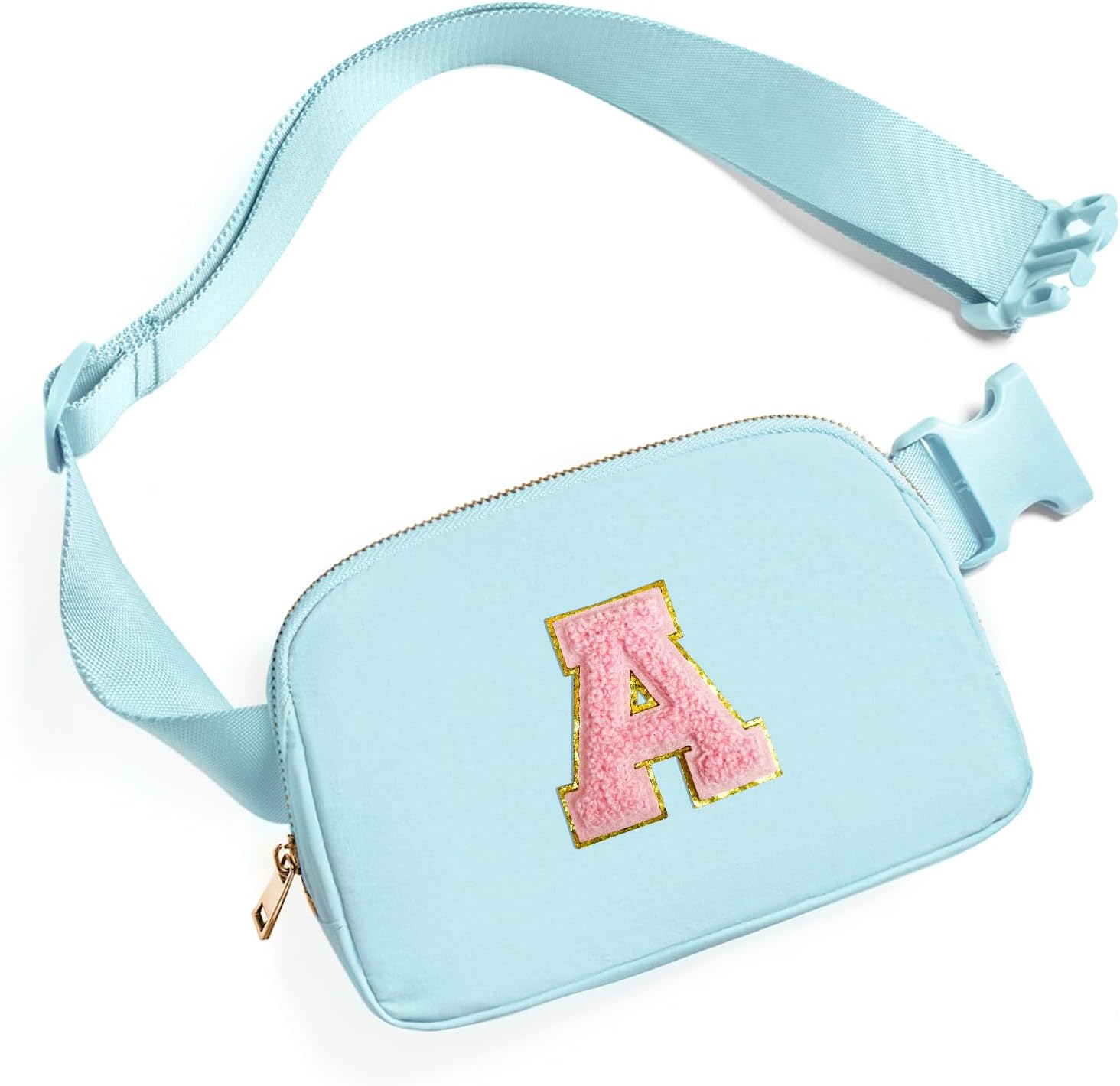 Gifts for 7 8 9 10 11 Year Old Girls Belt Bag Fanny Pack Crossbody Bags with Initial Letter Patch Birthday Gifts for Daughter Sister Friends Teen girls (Icing Blue-A)