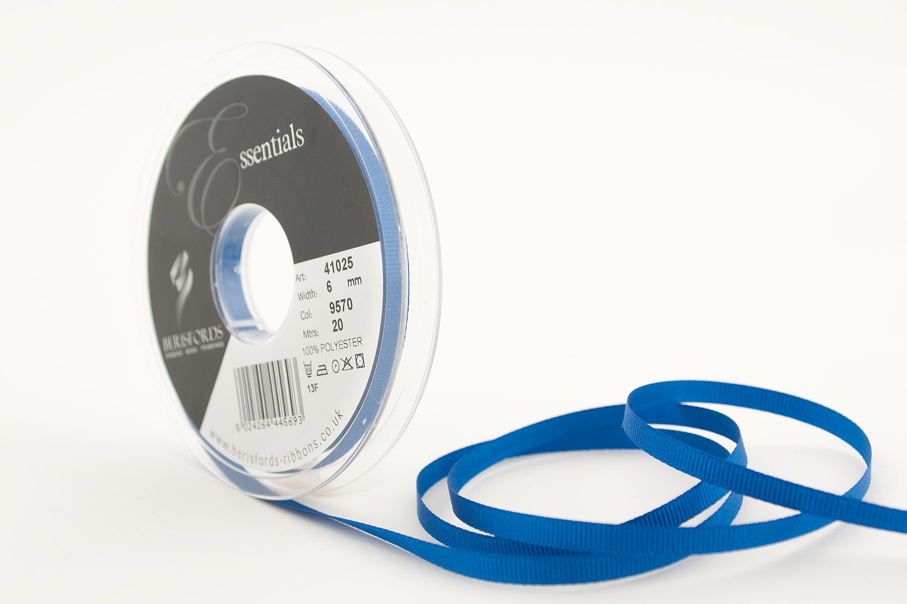 Berisfords 41025 20 m x 6 mm Polyester Grosgrain Ribbon, Royal