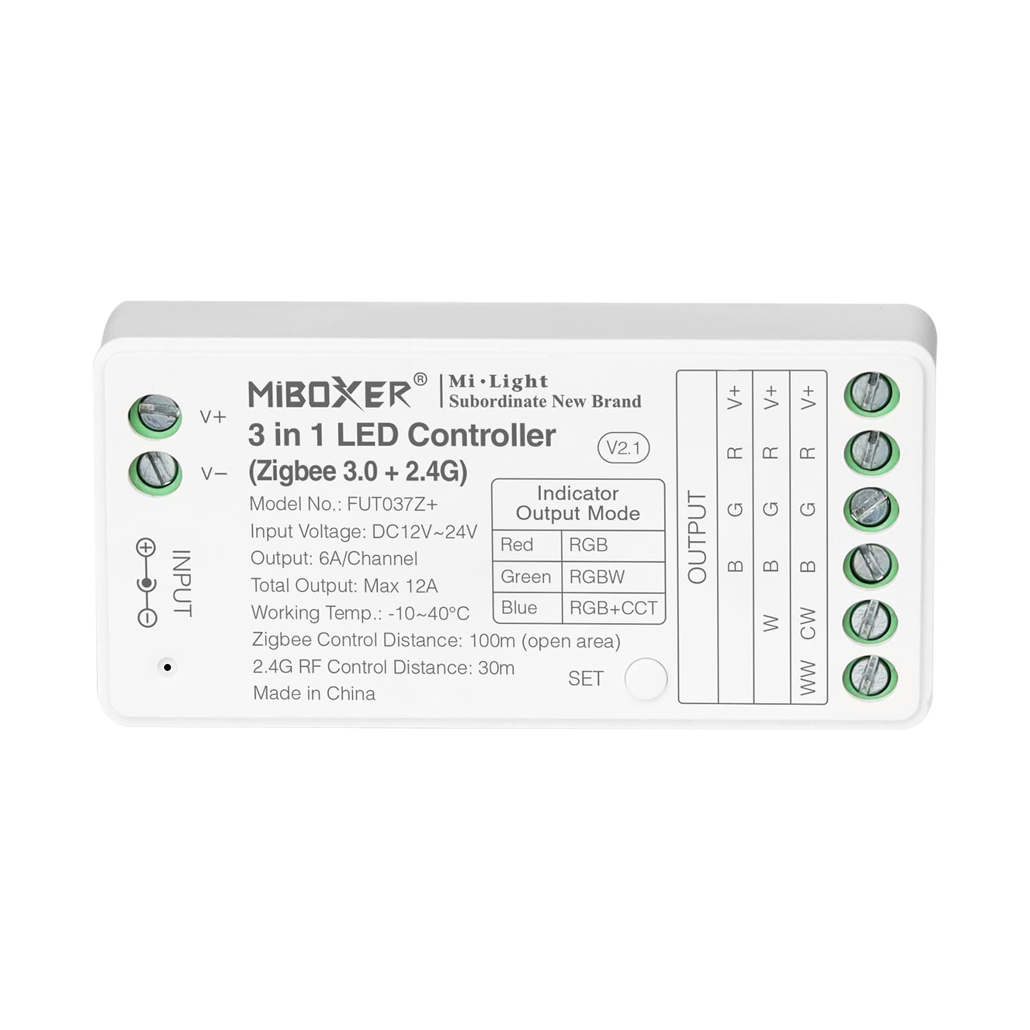 LIGHTEU®, Milight Miboxer Zigbee3.0 i 2.4GHz 3 w 1 (RGB, RGBW, RGBCCT) kontroler taśm LED 12V-24V kompatybilny z Zigbee Gateway, pilot 2.4Ghz, APP/sterowanie głosowe, FUT037+